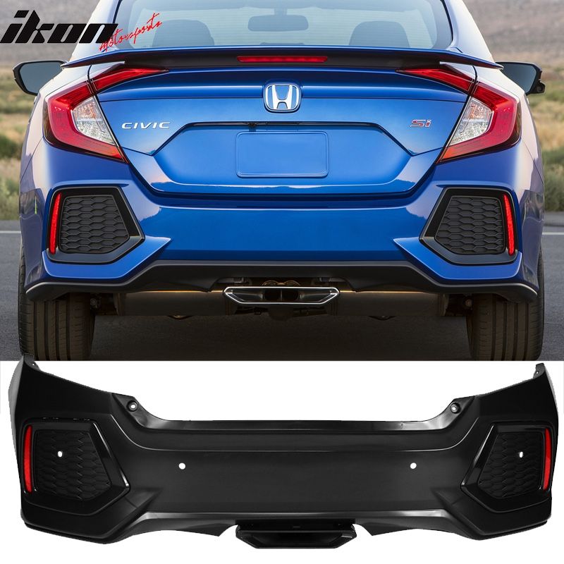 Fits 2016-2021 Honda Civic Sedan SI Style Rear Bumper Cover Conversion Unpainted PP + ABS