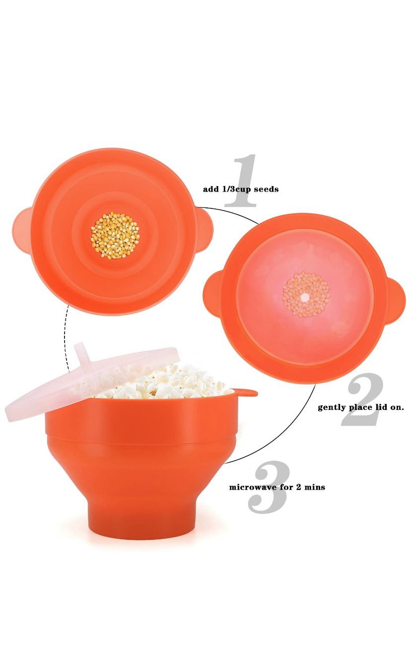 Microwaveable Silicone Popcorn Popper, BPA Free Collapsible Hot Air Popcorn Maker Bowl, Use In Microwave or Oven