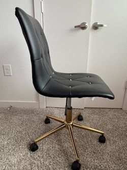 Black Glam Vanity Desk Chair Gold Base Adjustable Height