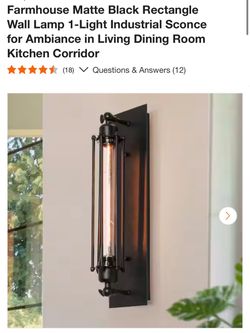 2 Farmhouse Matte Black Rectangle Wall Lamp Sconce