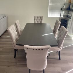 -CLEARANCE! Dining Table Set w/ Beige Tufted Chairs