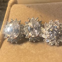 Beautiful woman, silver earrings with large diamonds