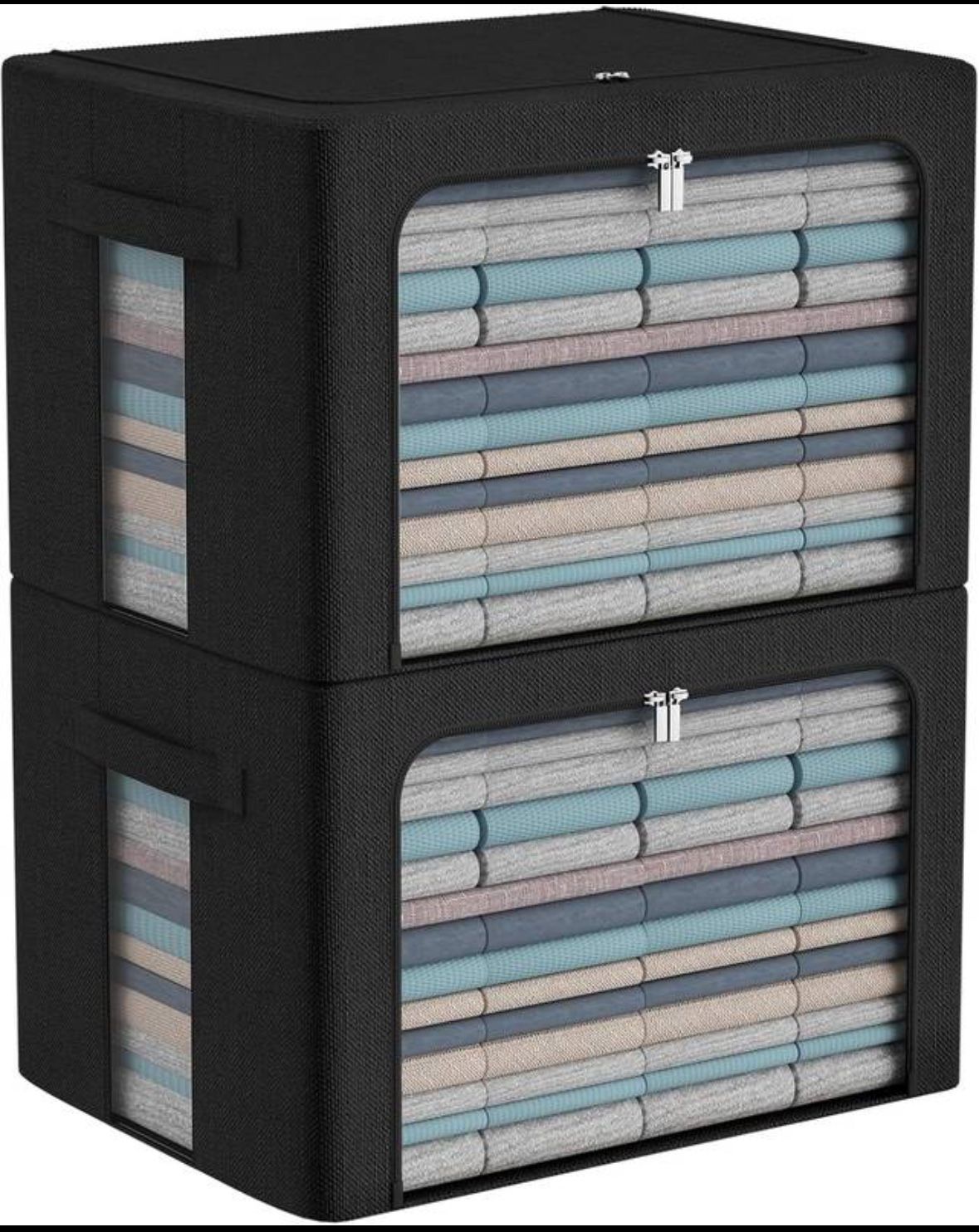 Set of 2 Extra Large Clothes Storage Bins Box - Linen Fabric Foldable Stackable Container Organizer - Brand New in Box