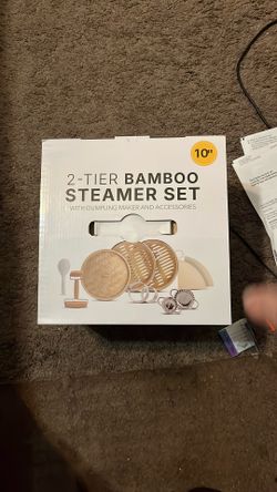Two tier bamboo steamer set