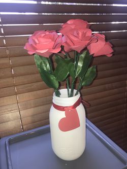 Paper rose flowers red pink in mason jar gift for birthday centerpiece party or home