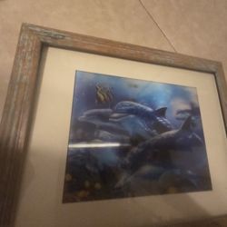 Vintage 3D Dolphin Under Sea Wall Art Framed Glass 26 Inches By 14 Inches