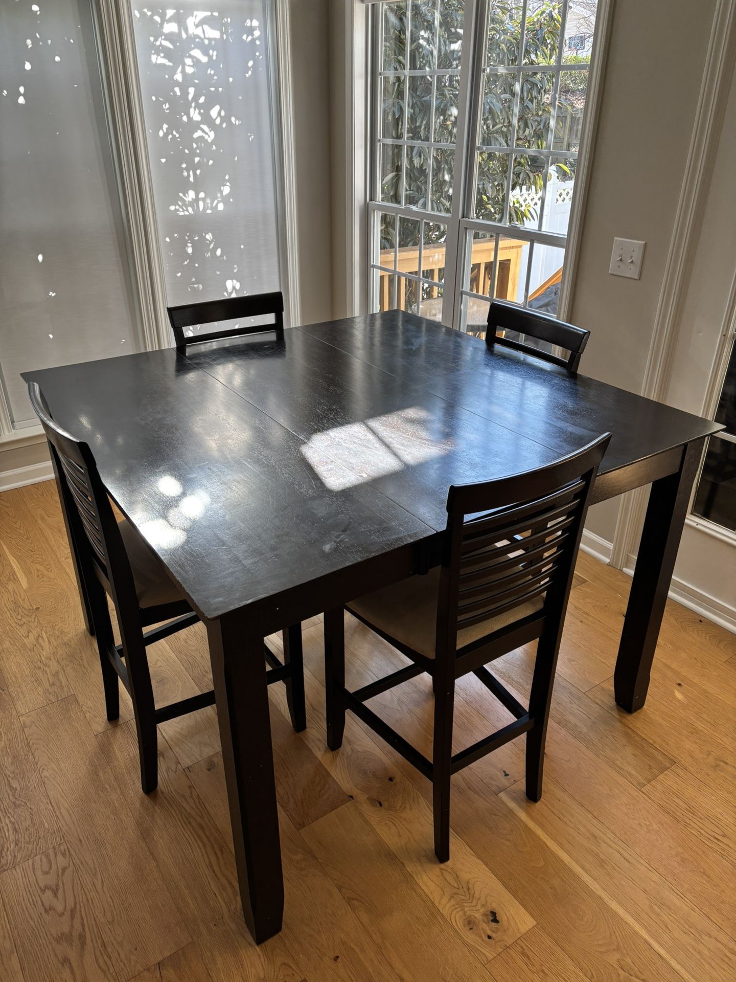 Wood Espresso Extension Leaf Counter Height Table with 4 Chairs