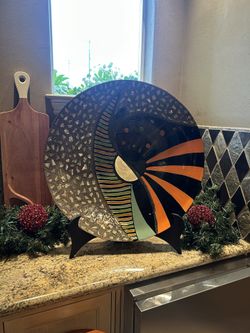 Abstract Decorative Plate And Stand ! 26 “ Round
