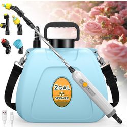 Brand New Battery Powered Sprayer, 2 Gallon Electric Sprayer Battery Operated with 4 Mist Nozzles, 2 Speeds, Battery Indicator, 41" Telescopic Wand, R