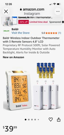 Baldr Wireless Indoor Outdoor Thermometer with 3 Sensors