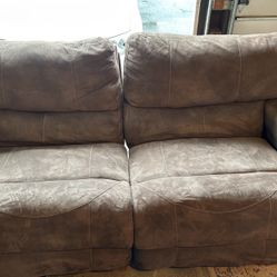 Brown Couch With USB Charging Port On Both Sides And Reclining Chairs 