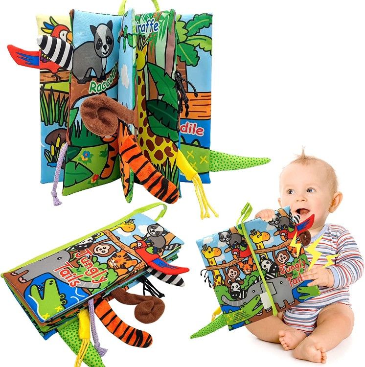 Jungle Tails Soft Cloth Baby Book Fabric Crinkle Book Babies Infant Book 0-18 M