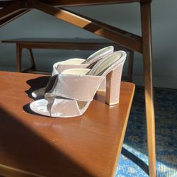 Gianvito Rossi mauve pink velvet cross strap block heel slip on mules 38.5  