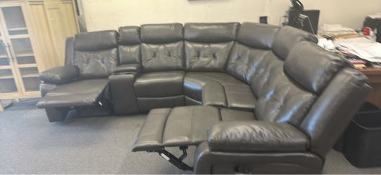New Dark Gray Leather Recliner Sectional