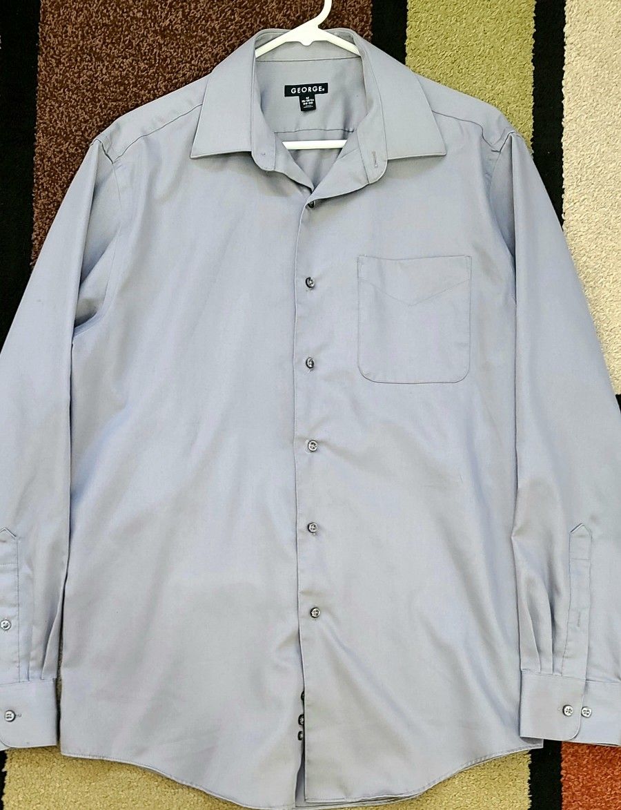 George dress up shirt gray dress up button-up shirt size M. Neck size is 15 - 15 1/2. Sleeve size is 34-35