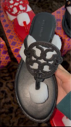 black sparkly tory sandals