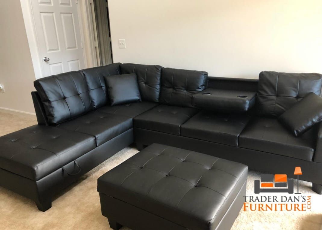 Leather Sectional Sofa Couch With Ottoman