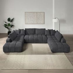 💎GRAY CHENILLE SECTIONAL SOFA U-SHAPE (OPTIONAL OTTOMAN) SILLON SECCIONAL💎