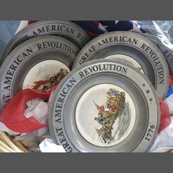  Collectible Pewter Plates and 30”x30” American Flag