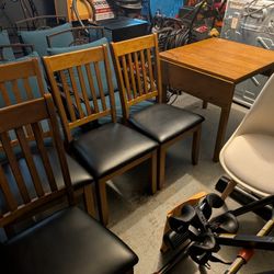 Solid Wood Drop-Leaf Dining Table + 4 Chairs – Great Condition