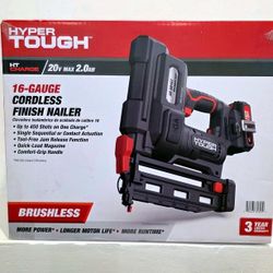 🔥Hyper Tough 20V Max Brushless Cordless 16-Gauge Finish Nailer Kit, 2-1/2 in., (1) 2.0Ah Lithium