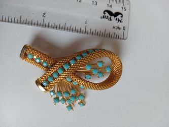 Gold Plated Bangle Bracelet And Adjustable Ring Signed Sarah Cov Faux Pearls Turquoise