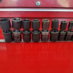 Snap-on tools lot 9pc 1/2 drive SAE Swivel Impact Socket standard 1/2 to 1"