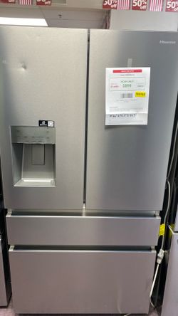 Hisense PureFlat Standard-Depth 25.6-cu ft 4 -Door 36-in Wide Smart Compatible French Door Refrigerator with Ice Maker with Water and Ice Dispenser (F