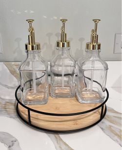 Glass dispensers & lazy susan