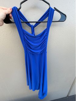 Natalie Dance Wear Women's Blue Solid Dance Leotard with Draped Front