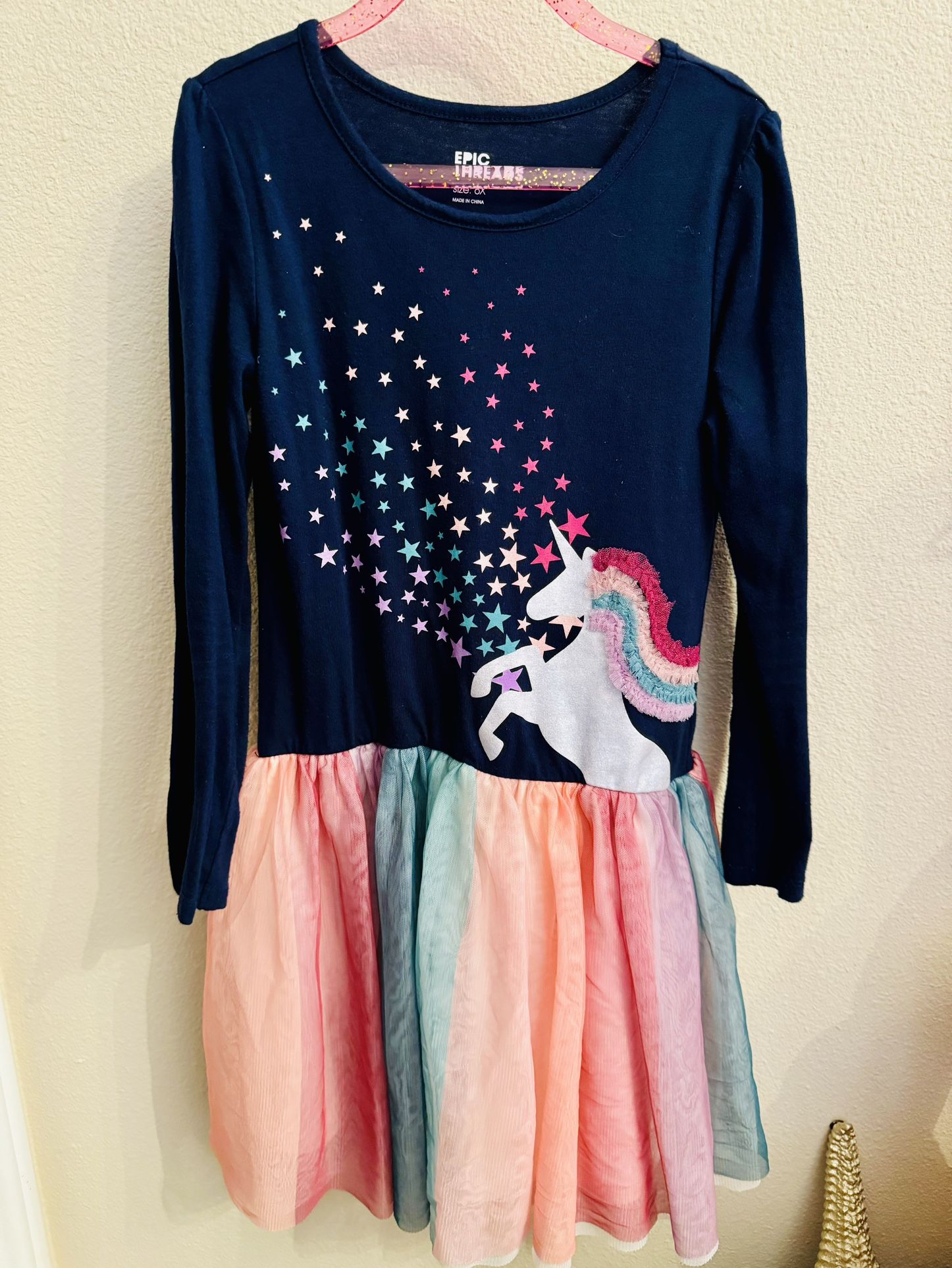 Cotton Unicorn Dress Girl Size 6X