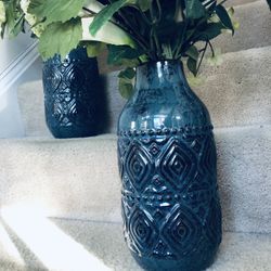 NavyBlue 12.60 inch vase asking $25 for both. (Floral arrangements NOT INCLUDED) reg$43.99 each. 