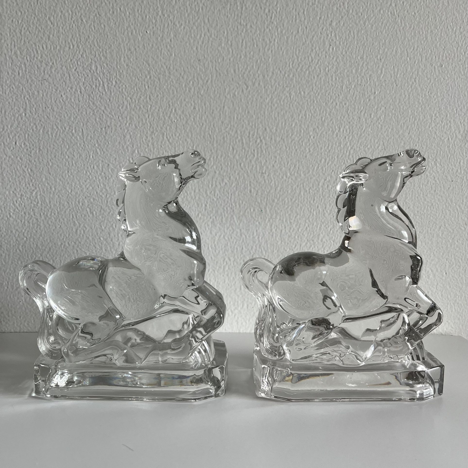 Vintage Bookends Heavy Glass Horses