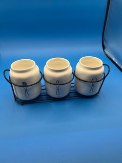 3 pc white ceramic kitchen storage jar set