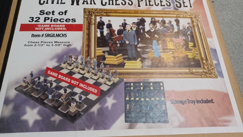 Chess Set History Channel Ciil War Complete Unused No Board 32 King General