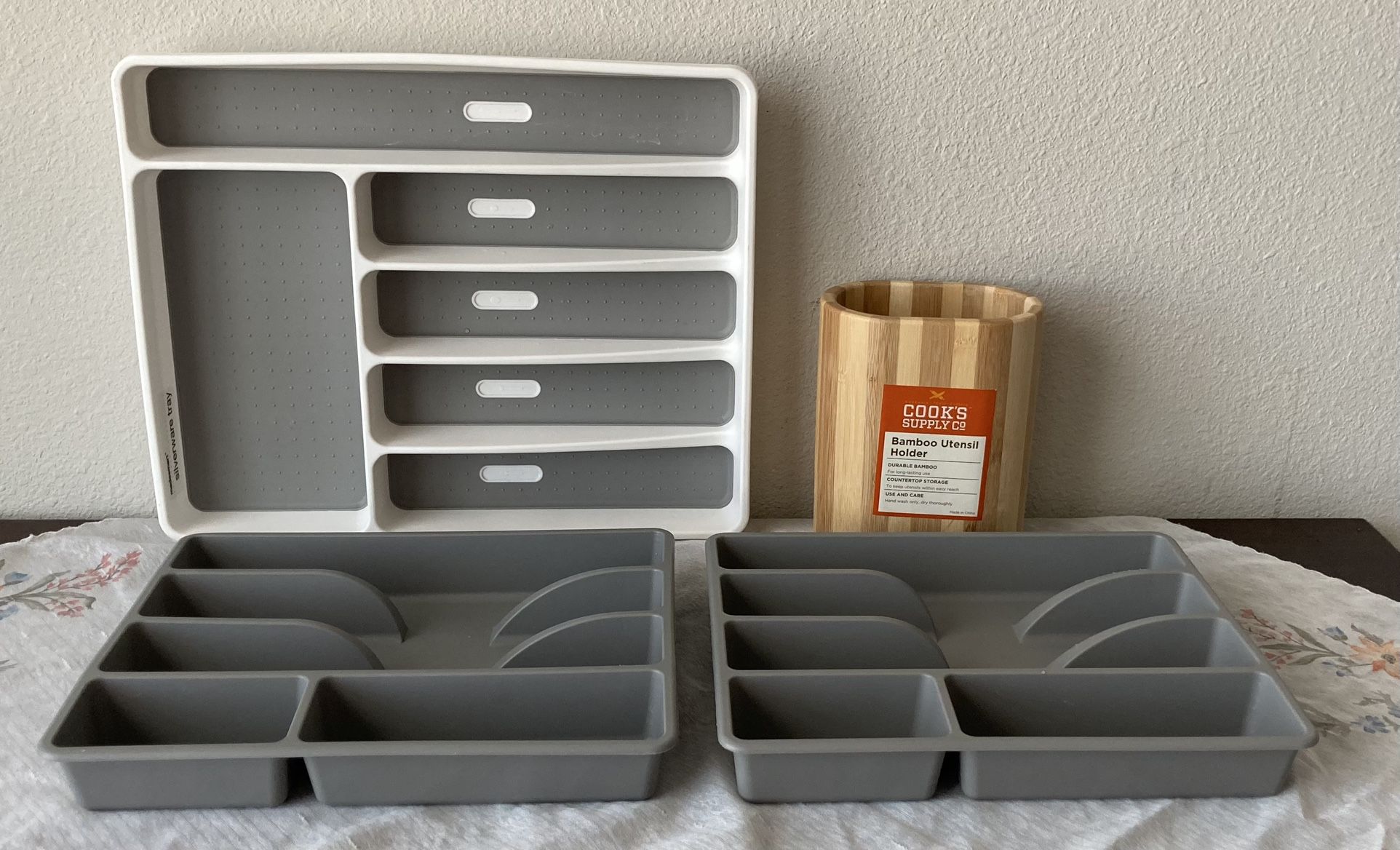 Kitchen Drawer Organizer And Bamboo Utensil Holder