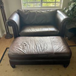 Bernhardt  Oversized Leather Chair and Ottoman