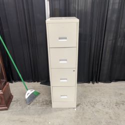 Beige Four-Drawer Metal Filing Cabinet with Lock