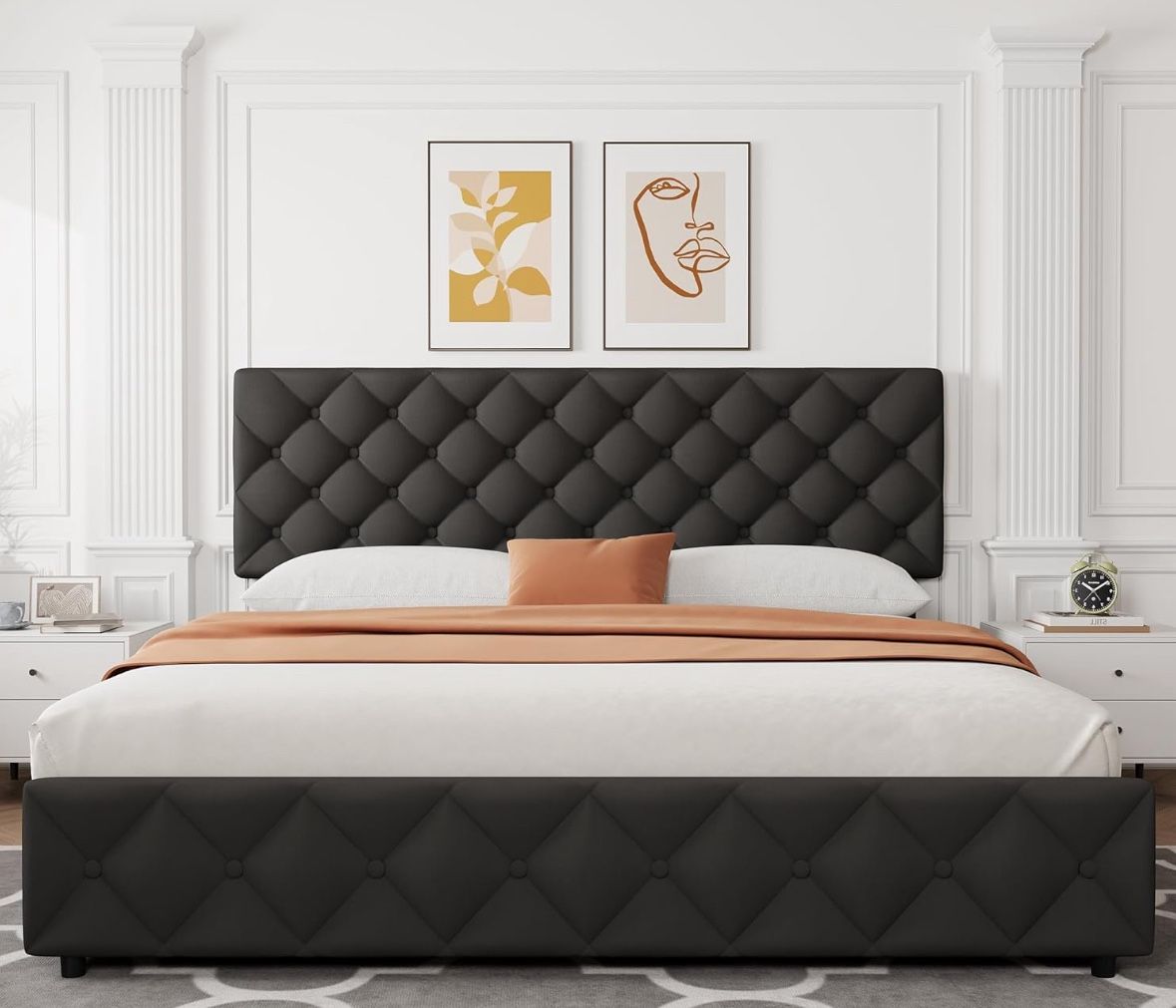 King Size Black Headboard with Drawers
