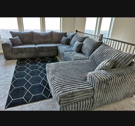Grey Sectional Sofa Corduroy Large New Finance Available