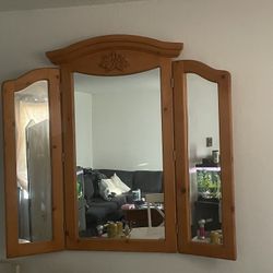 Antique wooden mirror open And Closes