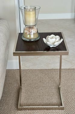24” West Elm C-shape End Table with Wood Top