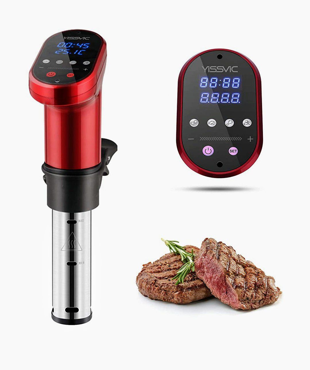 YISSVIC Sous Vide Cooker 1000W Immersion Circulator Sous Vide Vacuum Heater Accurate Temperature Digital Timer Ultra Quiet Working Cooker Red
