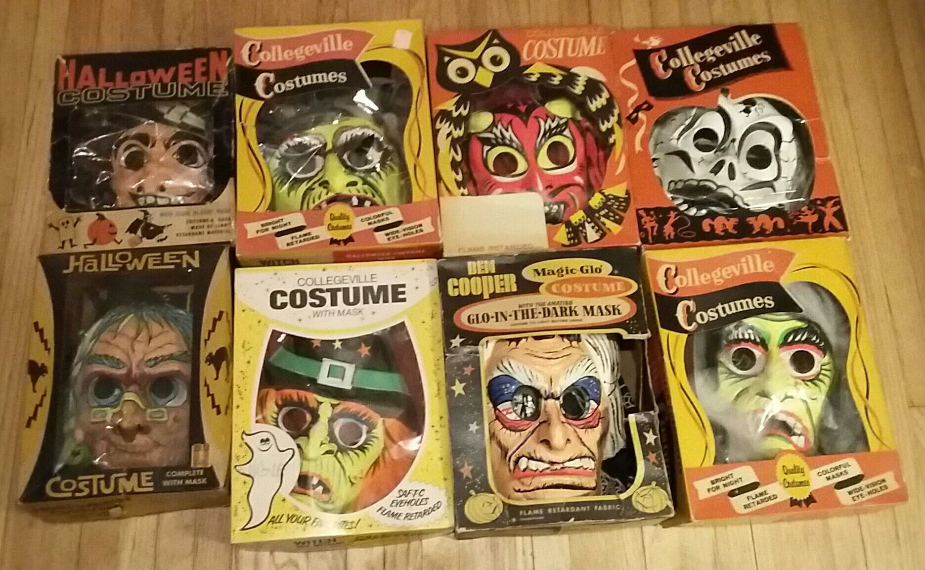 EIGHT VINTAGE HALLOWEEN COSTUMES WITH BOXES