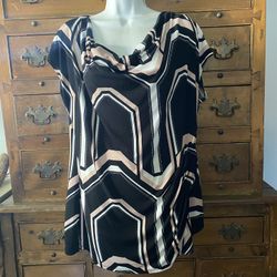(N116) Womans Draped Cowl Neck SS Top Geometric Pattern Size XL New York & Company 