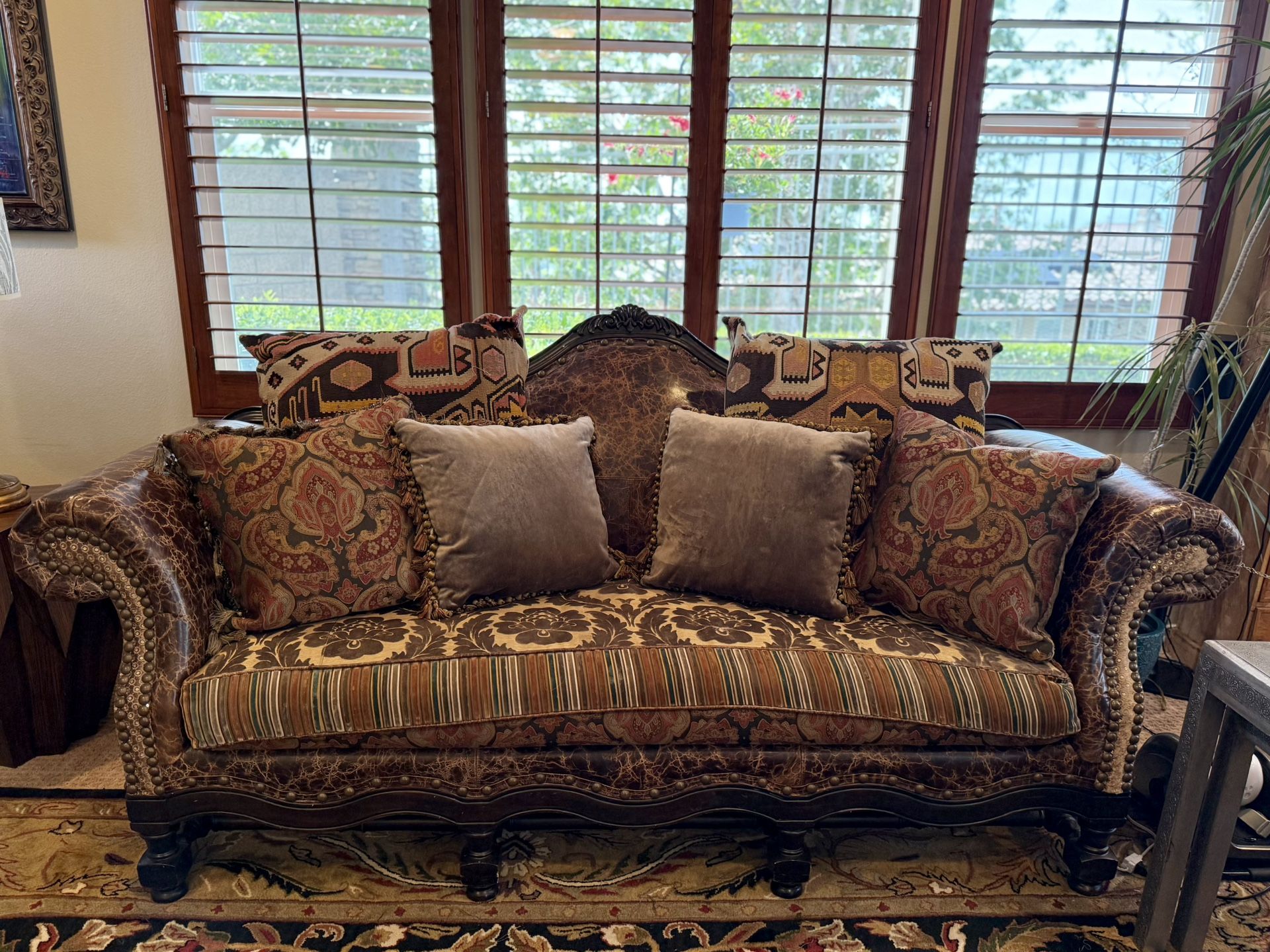 Custom Upholstered Sofa – Designer Mixed-Fabric Statement Piece