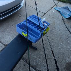 3 Fishing Poles & Tackle Box 