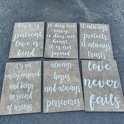 Set of 6 Corinthians 13 Wedding Aisle Signs
