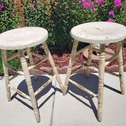 Vintage Bar Stools WOOD Shabby TWO