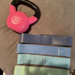 15 Pound Weight Kettle Ball Fitness Home Workout With Resistance Bands